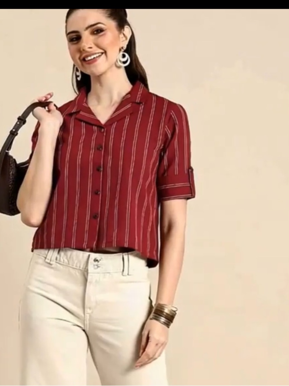 ANOUK X FWD striped lapel collar pure cotton crop top blouse sz medium nwot
